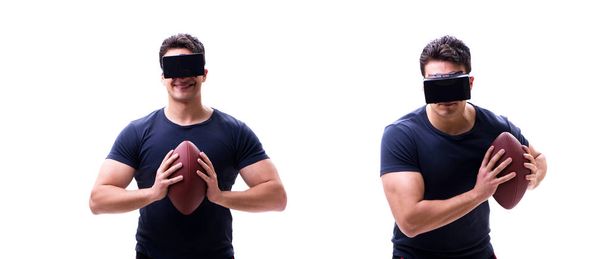Jogador de futebol americano masculino vestindo óculos de realidade virtual VR
  - Foto, Imagem