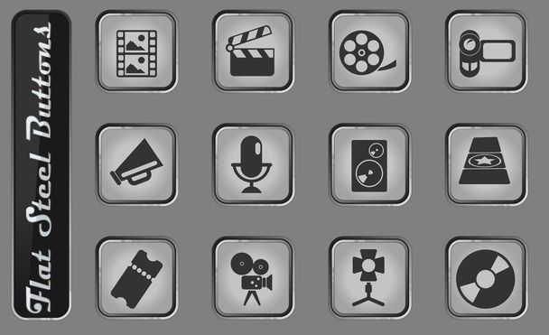 Film Industrie vector web iconen op de platte stalen knoppen - Vector, afbeelding