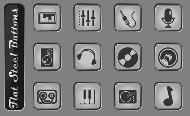 Icone web vettoriali audio e musicali sui pulsanti piatti in acciaio
 - Vettoriali, immagini