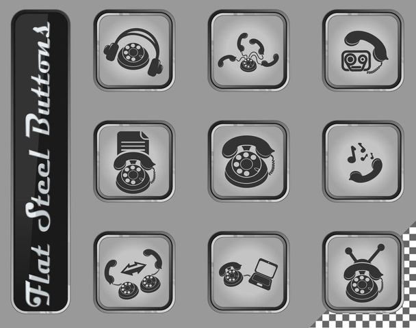 Telephone vector web icons on the flat steel buttons - Vector, Image