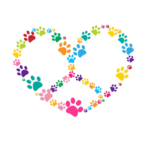 Koiran tassu tulostaa värikäs sydän rauhan merkki
 - Vektori, kuva