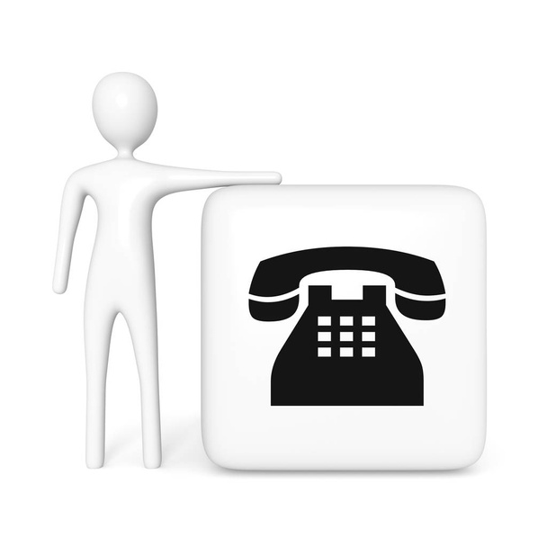 Contáctenos: cubo de teléfono con hombre blanco 3d, ilustración 3d
 - Foto, imagen