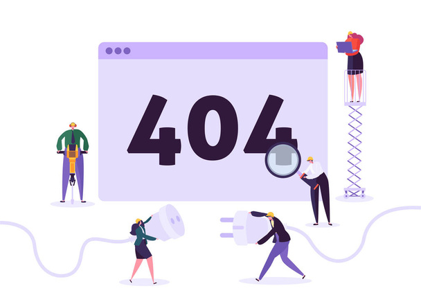 Website Under Construction. 404 Page Maintenance with Characters Workers in Uniform Repairing Network Problem. Web Page Not Found. Vector illustration - Vector, Image