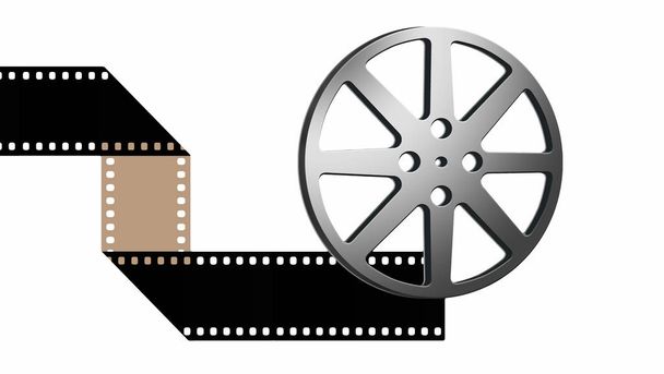 Movie film reels are seen in this 3-D illustration about the cinema industry and films in general. - Photo, Image
