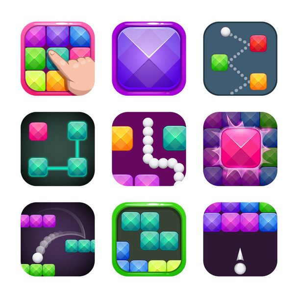 Funny bright colorful square app icons set. Application store logo examples. - Vektori, kuva