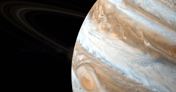 Júpiter planeta em rotação com seus anéis no espaço exterior
 - Filmagem, Vídeo