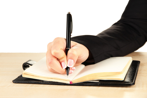 Hand write on notebook, on white background - Photo, Image