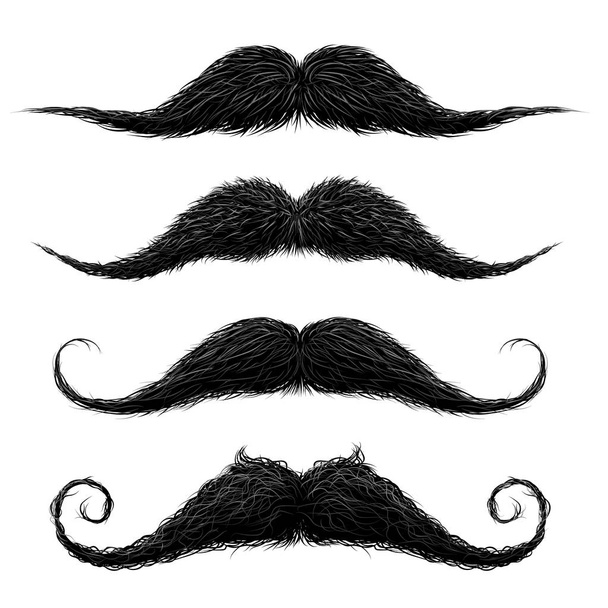 Old fashion upper lip long wax groomed and trimmed fake moustaches set abstract vector illustration - Wektor, obraz