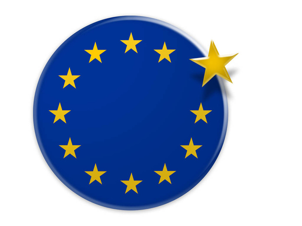 Polityka UE wyjście: Europejskiej Unii Flaga przycisk z jednego Star pływające, 3d ilustracja - Zdjęcie, obraz
