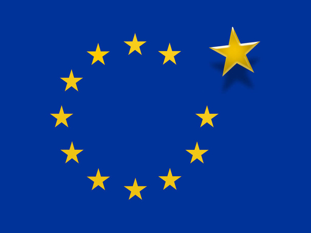 Politiikka EU exit: Euroopan unionin lippu yhden tähden kelluva, 3d kuva
 - Valokuva, kuva