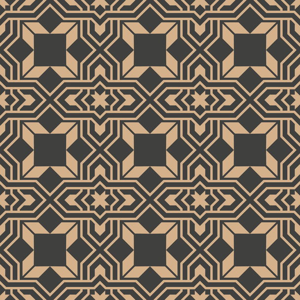Vector damask seamless retro pattern background polygon geometry star cross frame kaleidoscope. Elegant luxury brown tone design for wallpapers, backdrops and page fill. - Vetor, Imagem