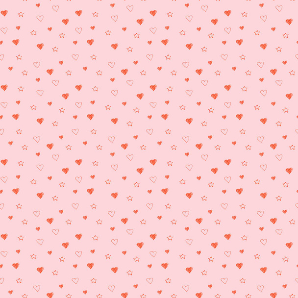Simple hearts seamless pastel pattern. Valentines day background. Flat design endless chaotic texture made of tiny heart silhouettes. Shades of red. - Foto, Bild