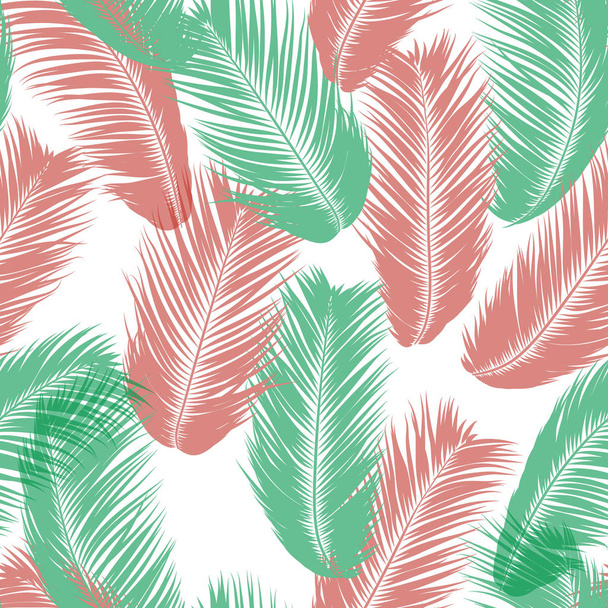 Trópusi Pálma fa levelei. Vektor Seamless Pattern. Sziluettjét egyszerű kókusz levél vázlat. Nyári virágos háttér. Háttérkép egzotikus pálmafa elhagyja a textil, szövet, szövet tervezés, nyomtatás, csempe - Vektor, kép