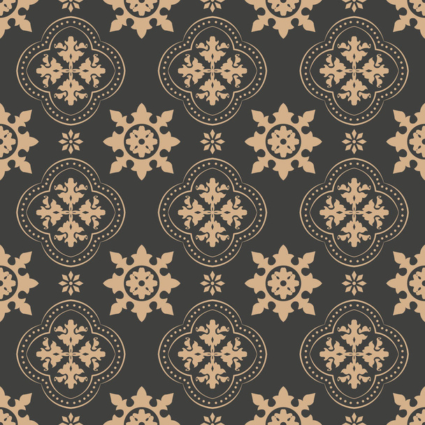 Vector damask seamless retro pattern background curve cross frame line flower. Elegant luxury brown tone design for wallpapers, backdrops and page fill. - Vector, Image