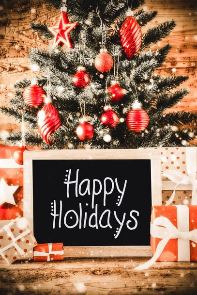Vertical Tree, Gifts, Calligraphy Happy Holidays, Snowflakes - Fotó, kép