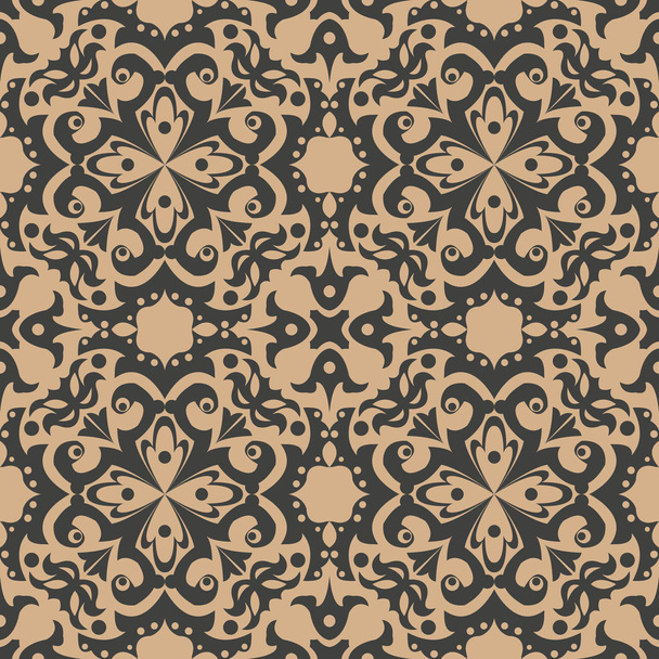 Vector damask seamless retro pattern background round spiral curve cross leaf flower kaleidoscope. Elegant luxury brown tone design for wallpapers, backdrops and page fill. - Vector, Image