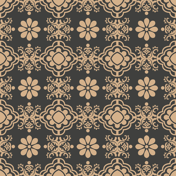 Vector damask seamless retro pattern background round curve spiral cross flower leaf vine frame. Elegant luxury brown tone design for wallpapers, backdrops and page fill. - Vector, afbeelding