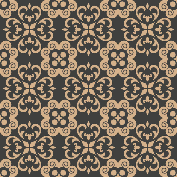 Vector damask seamless retro pattern background spiral vortex curve cross leaf vine frame flower kaleidoscope. Elegant luxury brown tone design for wallpapers, backdrops and page fill. - Vector, afbeelding
