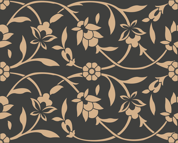Vector damask seamless retro pattern background botanic garden spiral curve cross frame vine leaf flower. Elegant luxury brown tone design for wallpapers, backdrops and page fill. - Vettoriali, immagini