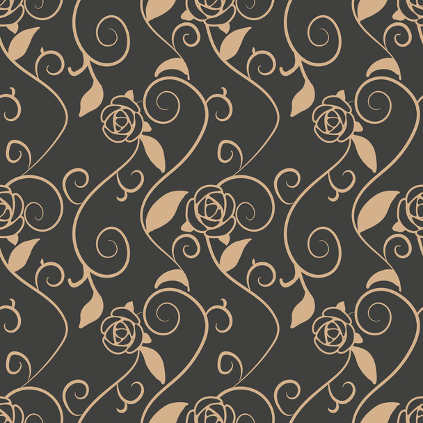 Vektor damaszt zökkenőmentes retro minta háttér spirál vortex kereszt szőlőlevél Rózsa virág. Elegáns luxus barna hang tervez, háttérképek, hátterek és oldalon, töltse ki. - Vektor, kép