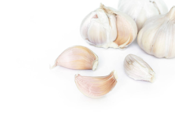 garlic vegetable ingredient on white background - Foto, afbeelding