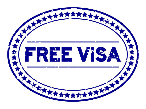 Grunge blauw gratis visum ovale rubber afdichting stempel op witte achtergrond - Vector, afbeelding
