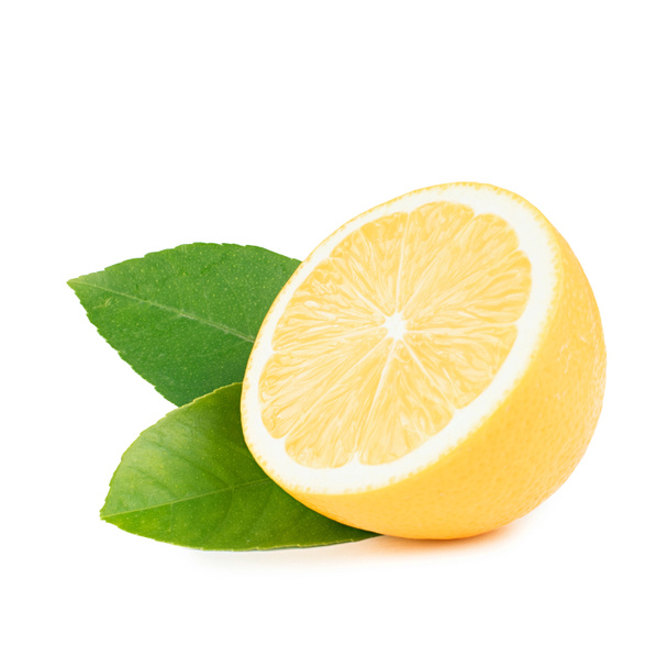 Limón con hojas sobre fondo blanco
 - Foto, imagen