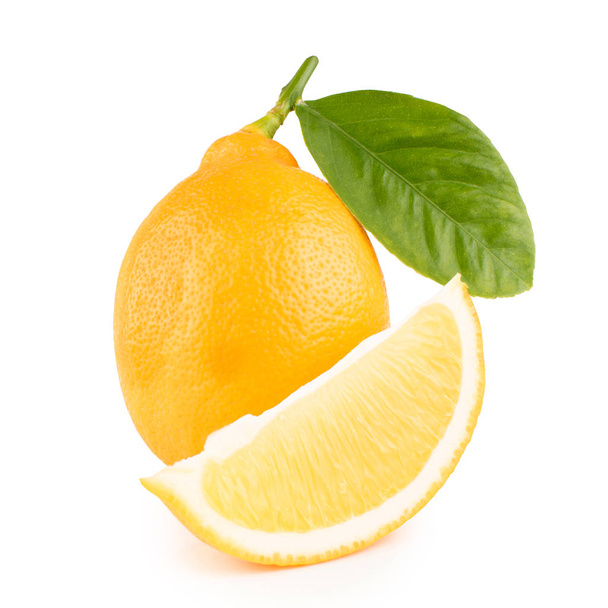lemon with leaves on a white background - Photo, Image