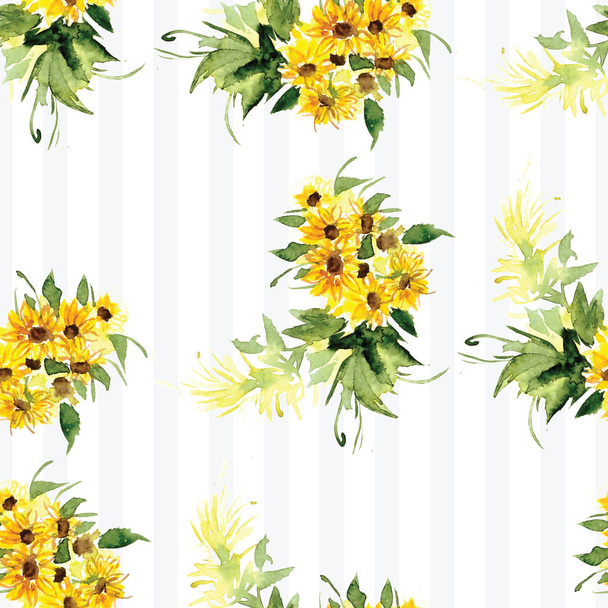 The pattern of blooming yellow flowers sunflower painted in watercolor - Valokuva, kuva