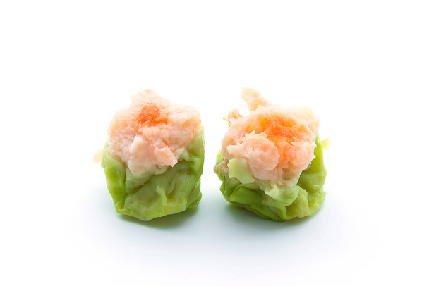 Green Dim Sum with Shrimp isolated on white background. - Photo, Image