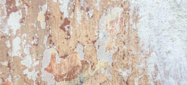 Old cracked weathered shabby plastered peeled wall banner background - Photo, Image
