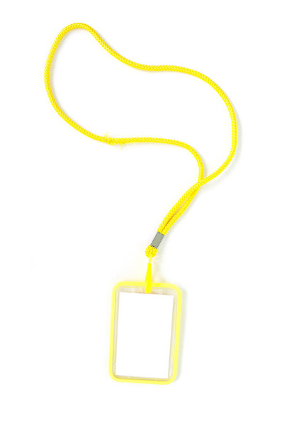 Üres jelvény sárga nyakpánt. fehér háttér. - Fotó, kép