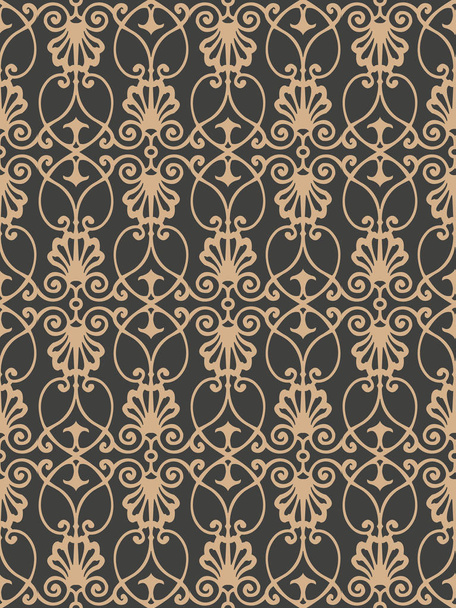 Vector damask seamless retro pattern background botanic garden spiral curve cross frame chain vine flower. Elegant luxury brown tone design for wallpapers, backdrops and page fill. - Vector, Image