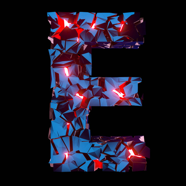 Świetlne litery E składa się z abstrakcyjnych kształtów wielobocznych - Zdjęcie, obraz
