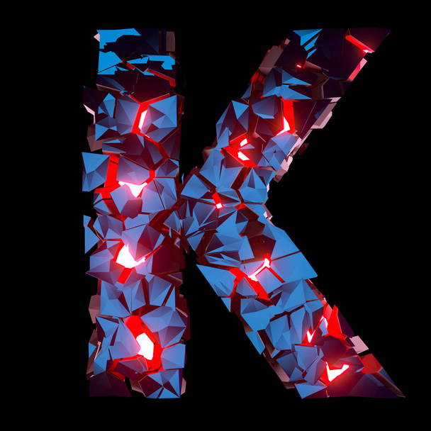 Luminous letter K composed of abstract polygonal shapes - Photo, Image