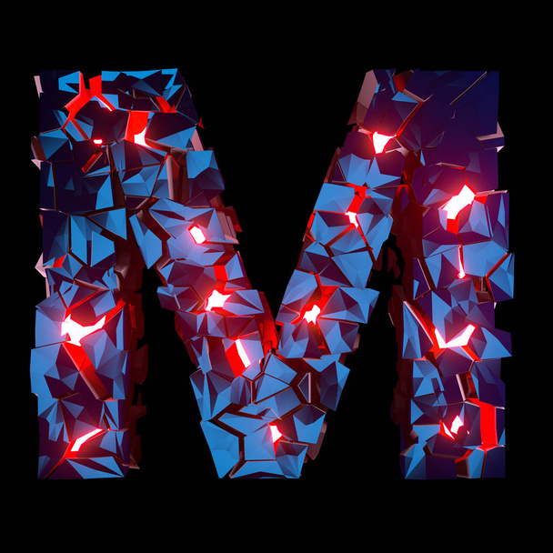 Luminous letter M composed of abstract polygonal shapes - Photo, Image