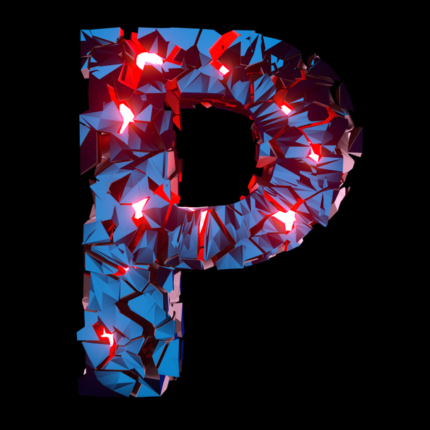 Lichtgevende letter P bestaat uit abstracte veelhoekige vormen - Foto, afbeelding