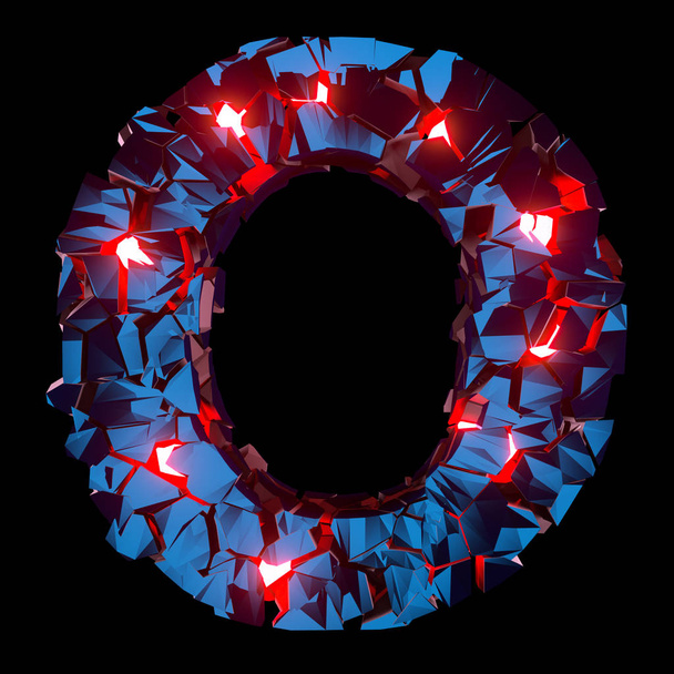 Lichtgevende letter O bestaat uit abstracte veelhoekige vormen - Foto, afbeelding