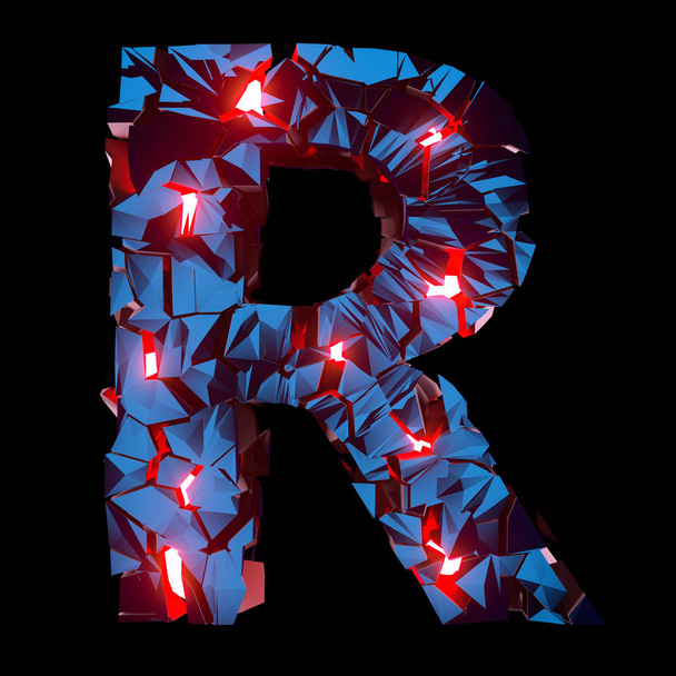 Luminous letter R composed of abstract polygonal shapes - Photo, Image