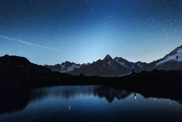 Picturesque night view of Chesery lake in France Alps - Fotó, kép