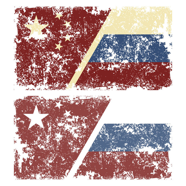 Vector illustration of old scratched flags of China and Russia - Vector, Image
