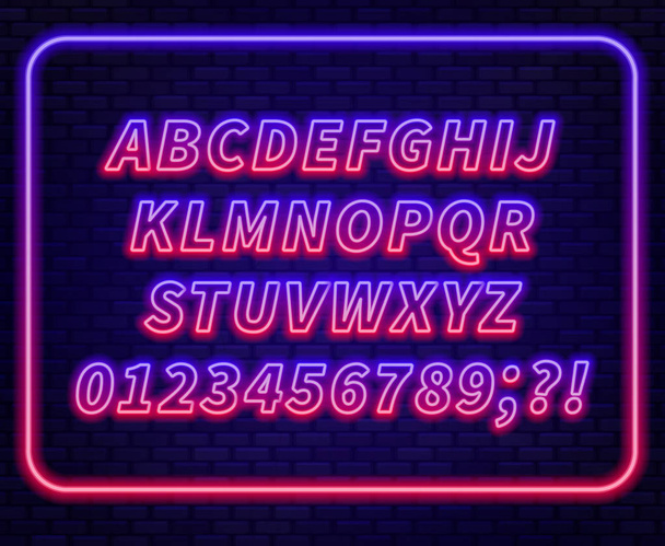 Blue red gradient neon alphabet on a dark background . Bright font for decoration.Capital letter. - ベクター画像