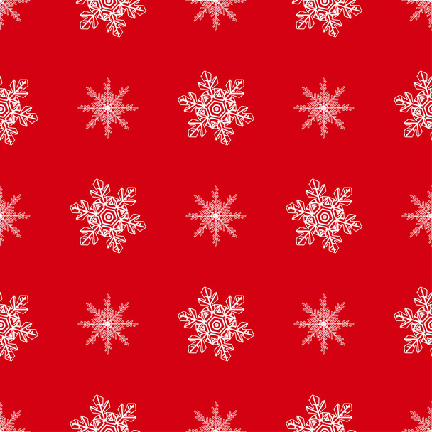 Winter seamless background with snowflakes for greeting card or invitation. Merry Christmas and Happy New Year design element. Bright red vector backdrop - Vector, Image