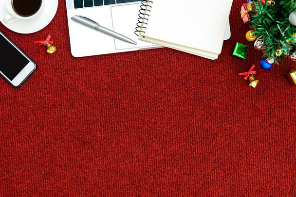 Top view desk with Christmas festival theme background. - Photo, Image