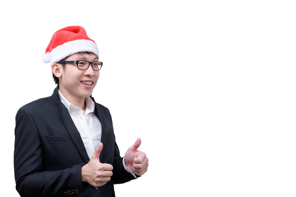 Бізнесмен має велике шоу з різдвяними темами, ізольованими на білому фоні. - Фото, зображення