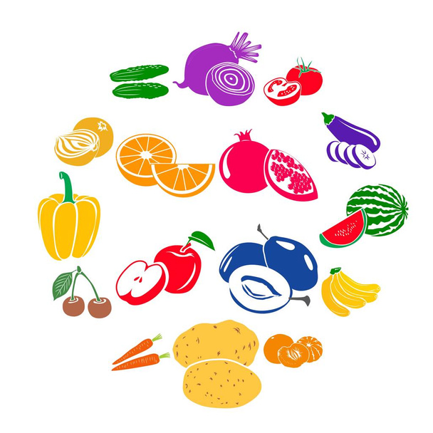 Fruits and vegetables set icons - Vector, Image