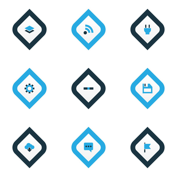 Conjunto de iconos de usuario de color con alimentación, almacenamiento, eliminación y otros elementos menos. Iconos de usuario de ilustración aislada
. - Foto, Imagen