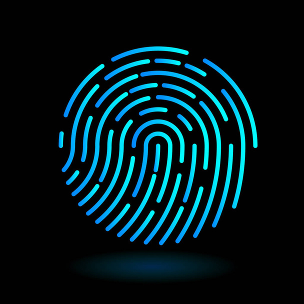 διάνυσμα στρογγυλό εικονίδιο δακτυλικών αποτυπωμάτων - σύμβολο του δακτύλου στην γραμμή art design σε μαύρο φόντο - neon μπλε κυανό Κόλο - Διάνυσμα, εικόνα