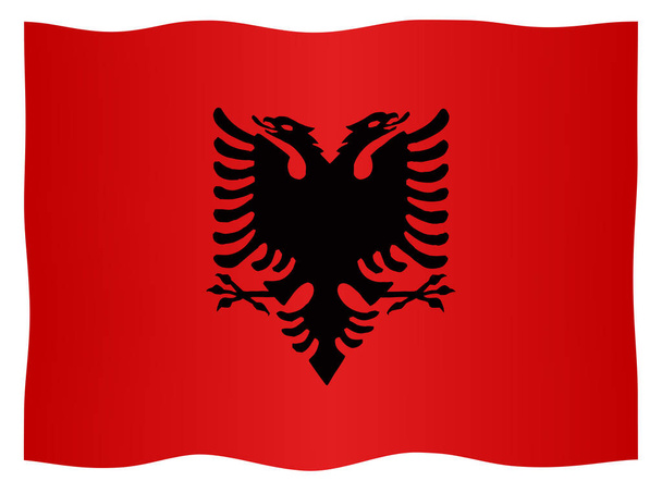 Le drapeau de l'Albanie avec l'emblème national flottant sur un fond blanc
 - Photo, image
