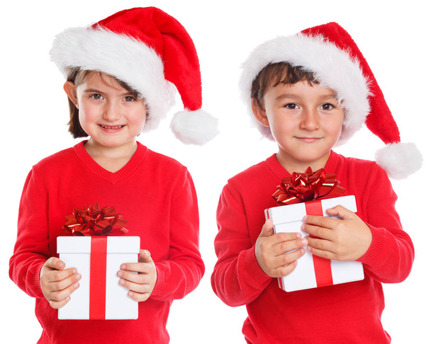 Children kids Christmas gift present Santa Claus surprise isolated on a white background - Foto, Bild